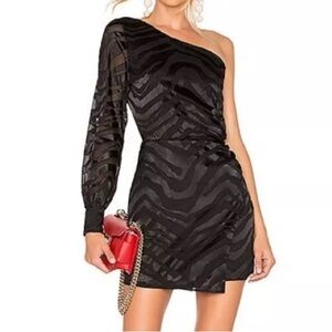 L’Academie Dress Size XXS Black One Shoulder Revolve Monochrome Tiger Stripes